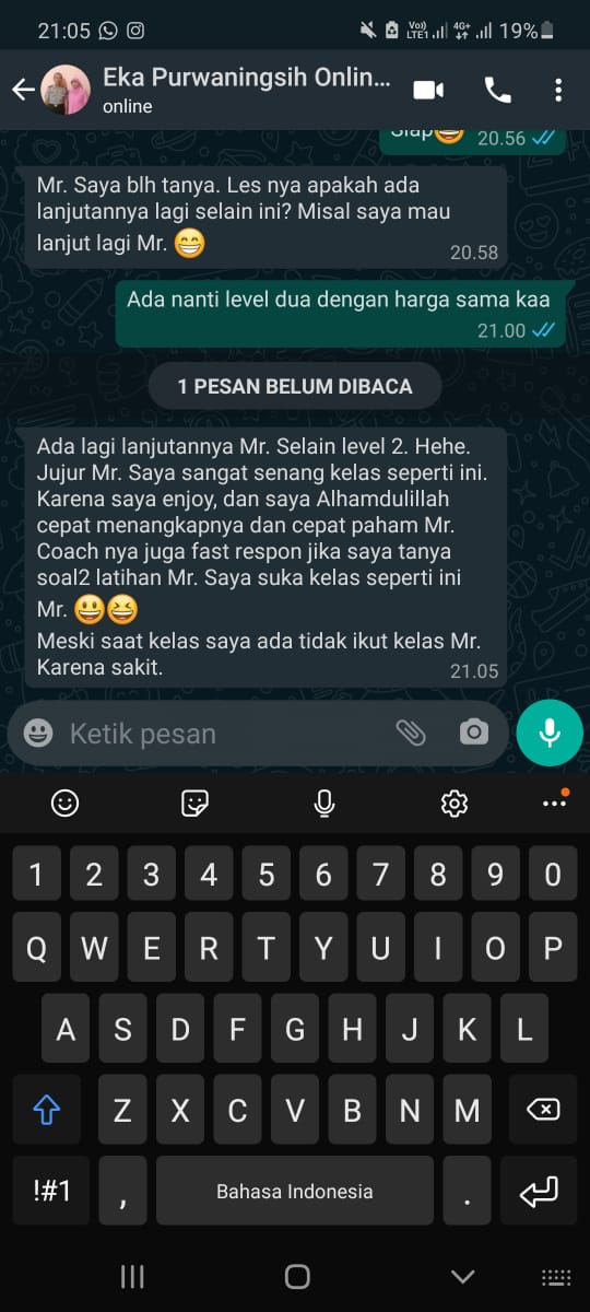 Bukti chat testimoni Eka Purwaningsih